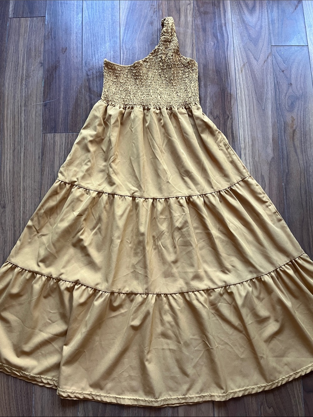 One-Shoulder Tiered Maxi Skirt Dress in Yellow Mustard Small A line